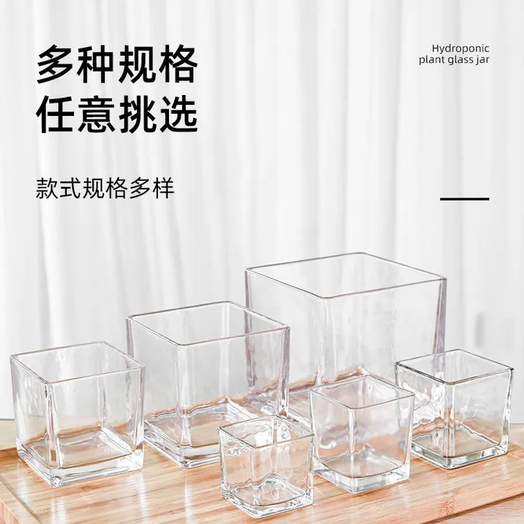 简约水培玻璃花瓶透明方缸水养百合郁金香水仙白掌器皿客厅小花盆商品图