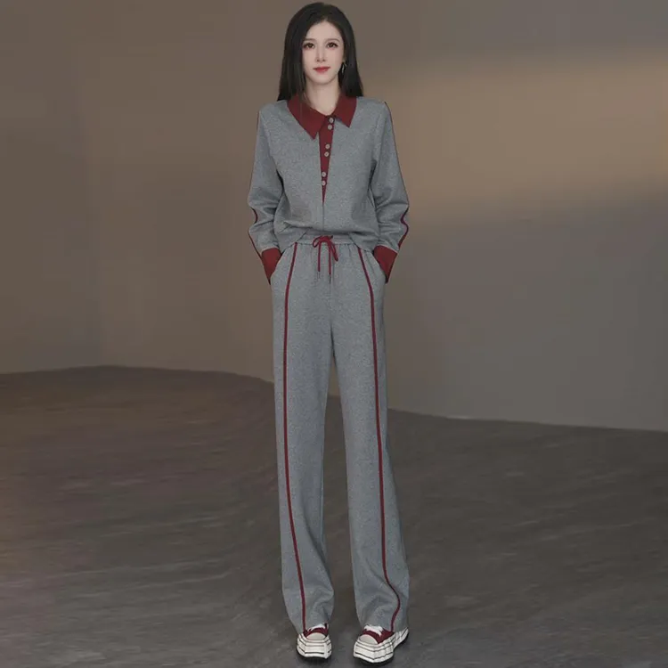 休闲运动服套装女2024年秋新款洋气时髦拼接长袖卫衣阔腿裤两件套