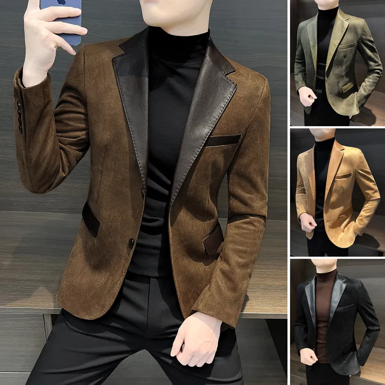 鹿皮绒休闲西装外套男款2025新款爆款高级感痞帅男装秋冬男士西服