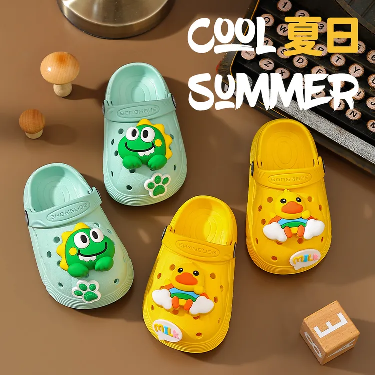 儿童拖鞋洞洞鞋夏季居家男女小童卡通立体动物恐龙外穿包头凉拖鞋