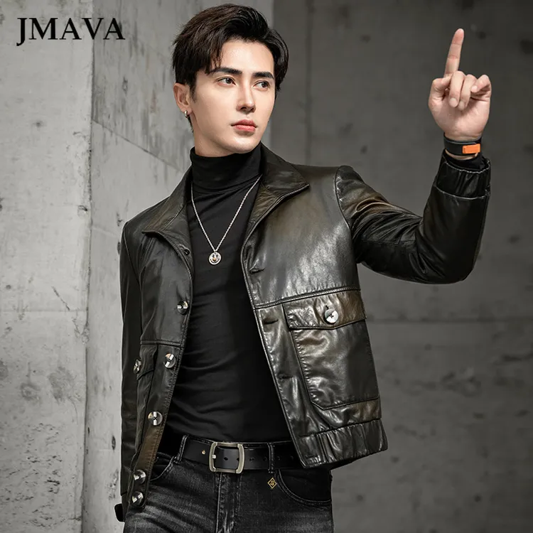 海宁男士真皮皮衣外套男款爆款2025新款美式痞帅撞色潮流皮夹克纯