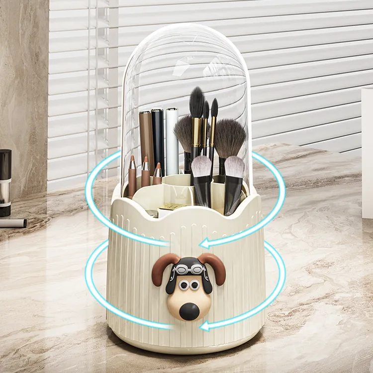 化妆刷收纳筒360旋转笔筒带盖防尘ins收纳桶口红眉笔桌面收纳盒子