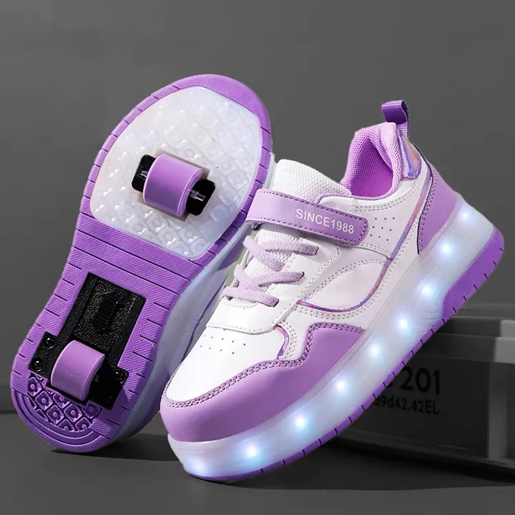 暴走鞋儿童鞋双轮透气轮滑鞋带灯舒适运动鞋女童滑轮鞋男童溜冰鞋