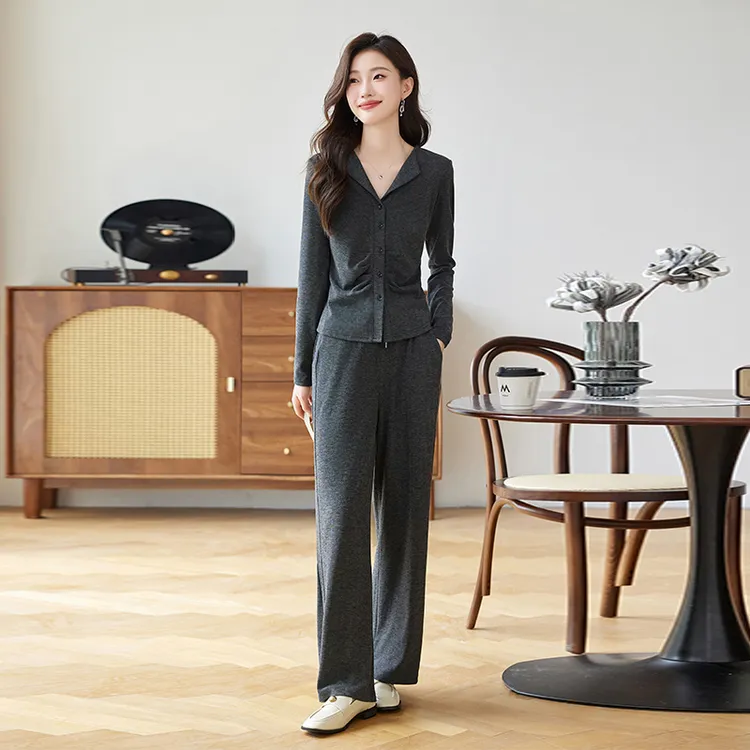 休闲时尚针织套装女2024秋季新款慵懒风洋气显瘦遮肉阔腿裤两件套