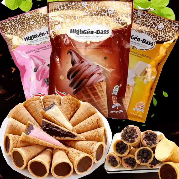 巧克力蛋筒300g包邮注心脆筒巧克力草莓椰子香蕉味