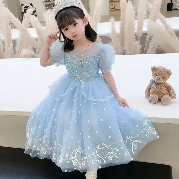 女童爱莎公主裙夏新款库洛米儿童连衣裙生日公主网纱儿童表演裙