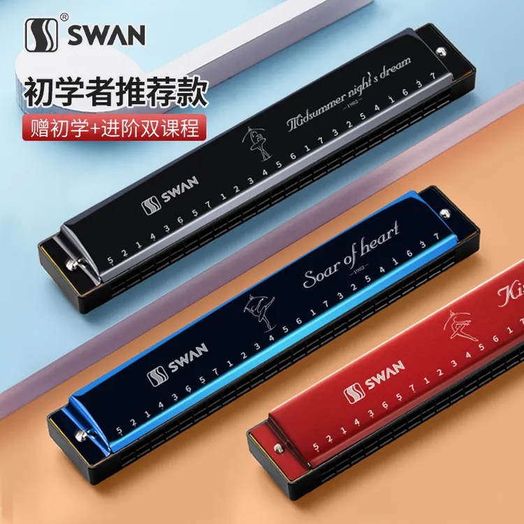 天鹅口琴S3初学者教学入门24孔C调复音口琴专业演奏级成人小乐器商品图