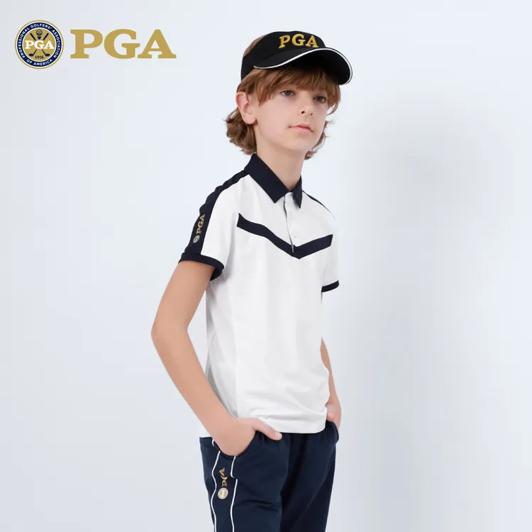 美国PGA 高尔夫服饰2025新款男童短袖T恤夏季青少年运动上衣速干 