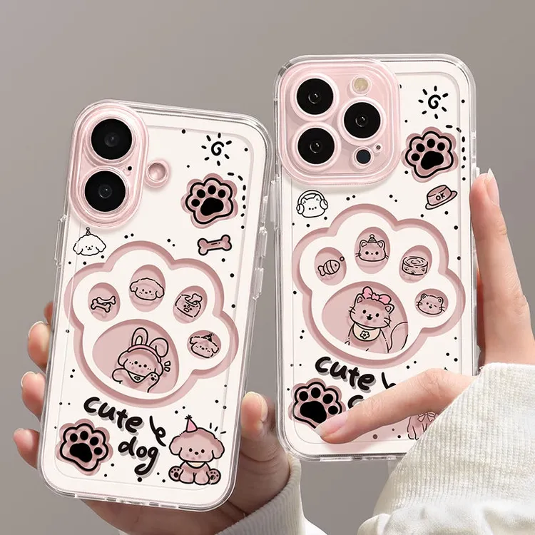 镂空猫狗适用苹果16手机壳iPhone17pro新款14可爱爪透明13女防摔