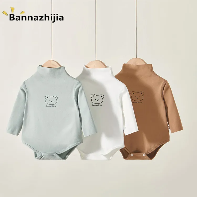 婴幼儿冬季保暖宝宝无骨德绒自发热连体衣半高领打底衫哈衣包庇衣