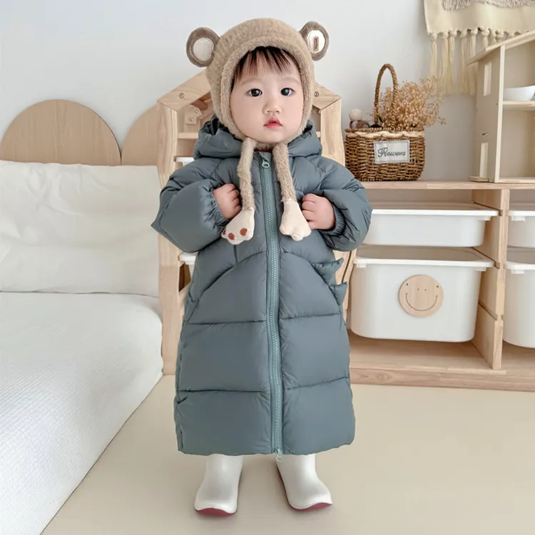 儿童长款羽绒服外套加厚加长款90白鸭绒宝宝羽绒男童女童冬季衣服