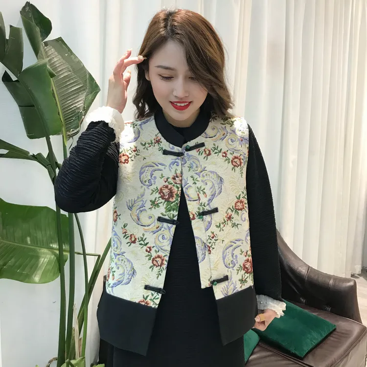 春季提花冬季新款女装新中式国风绣花立领盘扣坎肩上衣网红中国风