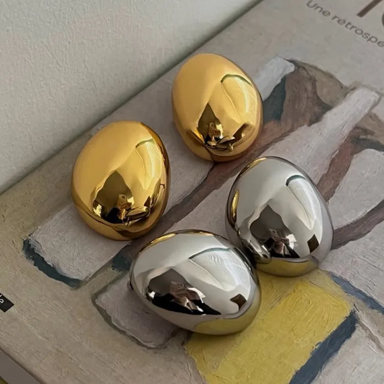 铜合金耳饰 法式定制欧美金属光面立体简约个性大耳环女小众设计