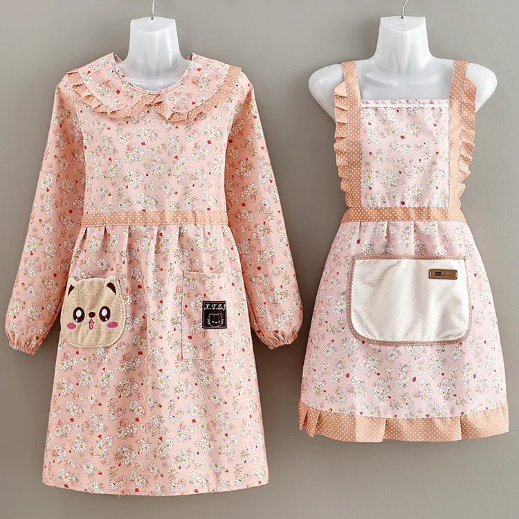 长袖帆布围裙耐磨厨房做饭罩衣耐脏防污家用工作服上班成人围腰