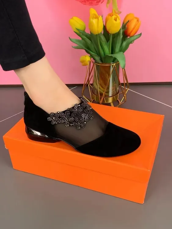 2025新款夏季网纱真皮女鞋圆头单鞋女软底春夏款妈妈凉鞋镂空皮鞋