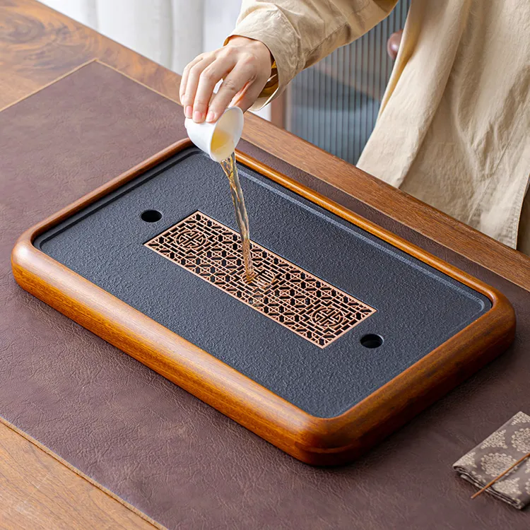 新款家用茶盘石板干泡盘实木茶托盘茶台沥水功夫茶具小型功夫茶海