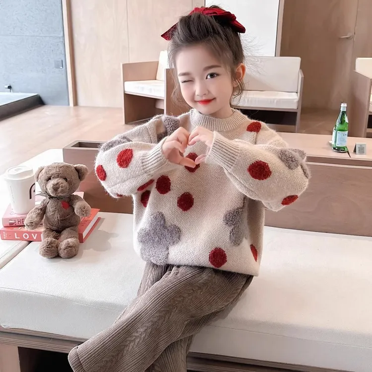 女童毛衣2025冬季新款女宝宝韩版套头圆领不起球保暖加厚针织衫潮