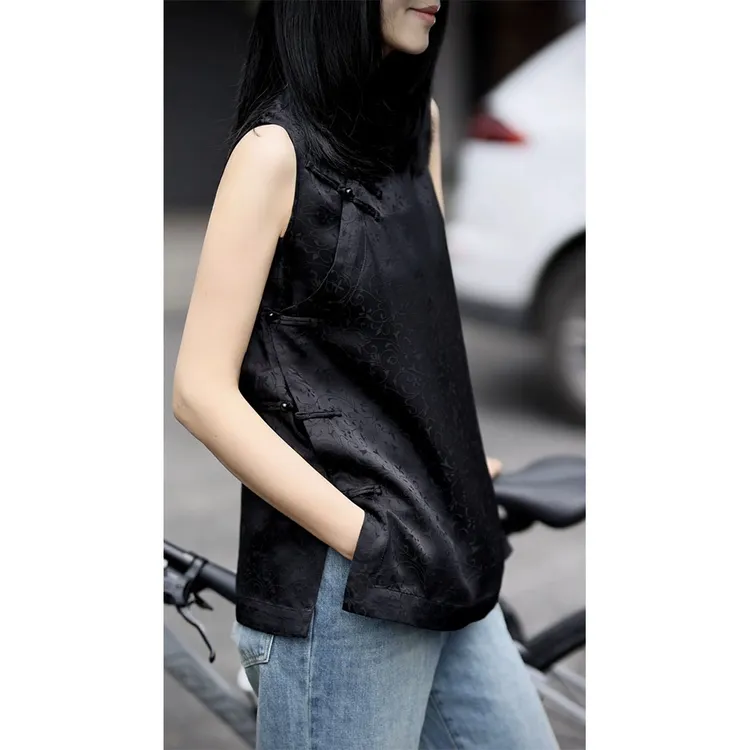 今年流行新中式洋气独特别致黑色斜襟盘扣古风女装夏天国风