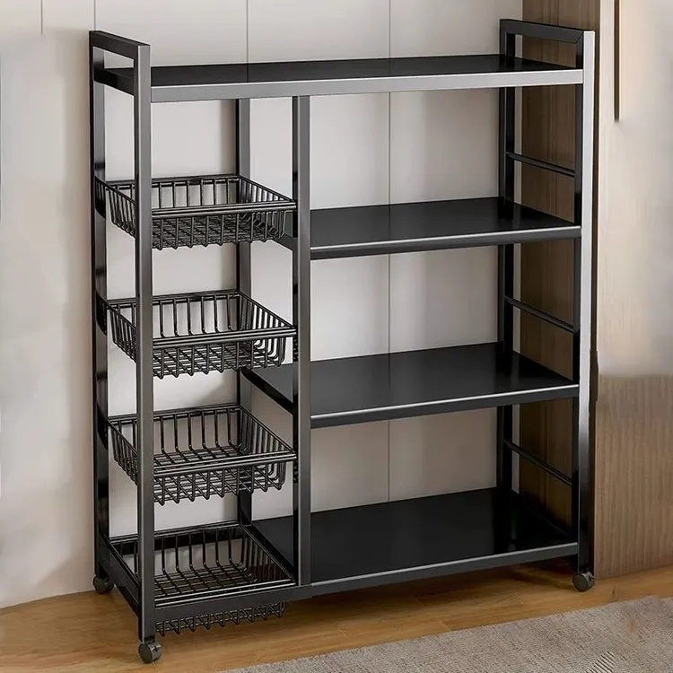 厨房菜篮子置物架家用落地多层移动收纳多功能微波炉锅架储物架子