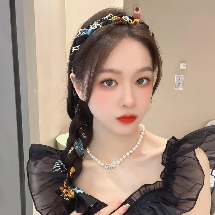 复古链条发箍宫廷缎面布艺发卡发带女夏天丝巾飘带绑发一体系头箍