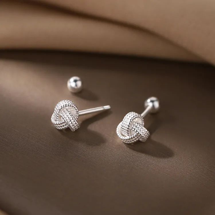 足银耳饰 999纯银如意结耳钉女轻奢小众百搭高级感耳环养耳洞耳饰