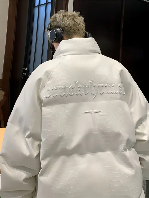 冬季美式cityboy情侣棉服潮宽松加厚立领鳄鱼纹PU皮衣免洗外套男