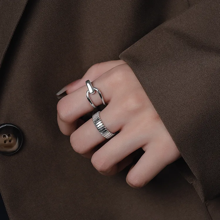 925银戒指 几何马蹄扣戒指开口戒奢侈小众高级感纯银百搭精致礼物