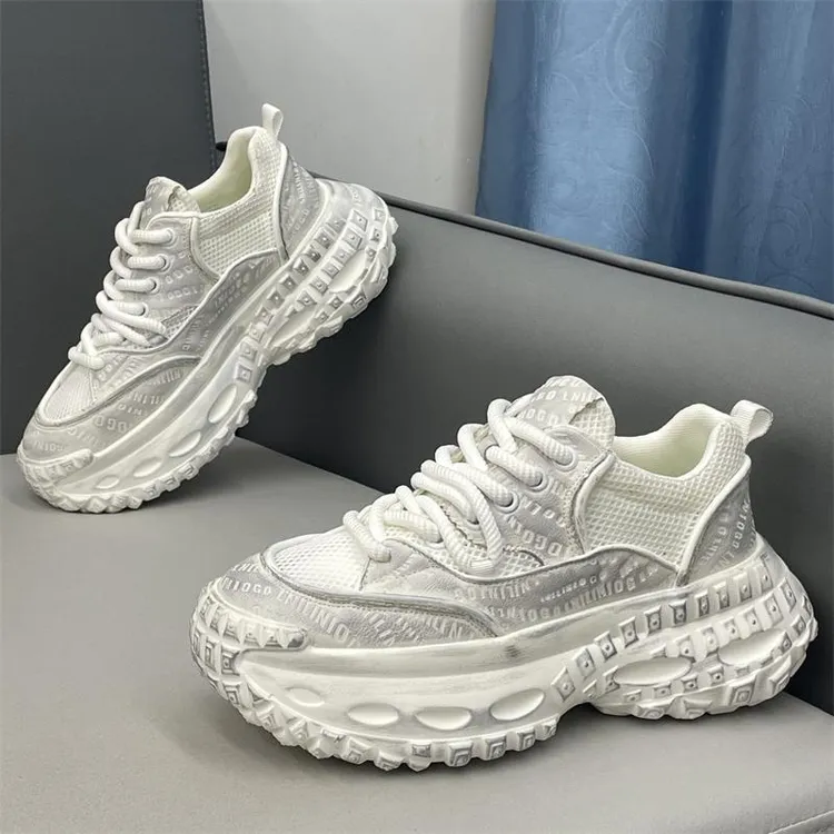 秋季新款擦旧男鞋软底轻便网面透气休闲运动鞋厚底增高防滑老爹鞋