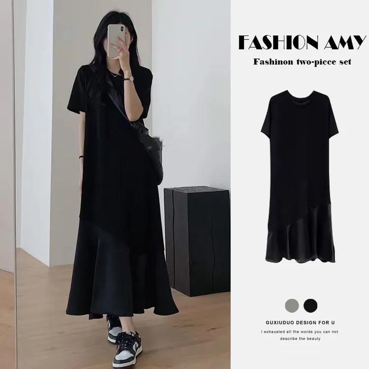 孕妇连衣裙夏季新款2025时尚法式赫本风高级感宽松显瘦气质鱼尾裙