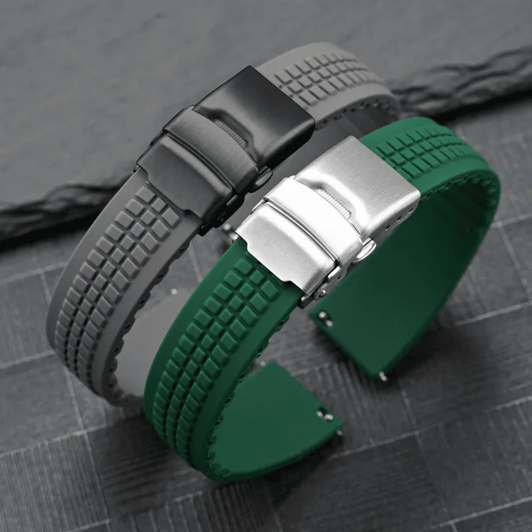 时尚经典硅胶表带适配欧米茄百达翡丽手雷款快拆硅胶手表带黑色男