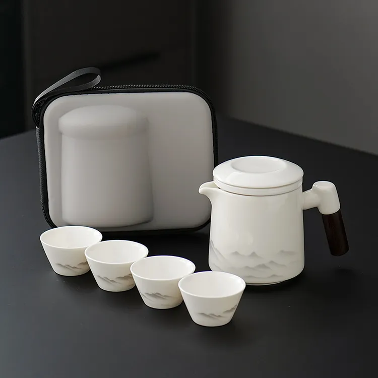 宋建白瓷高档旅行茶具套装便携式快客杯功夫茶壶一壶四杯户外送礼
