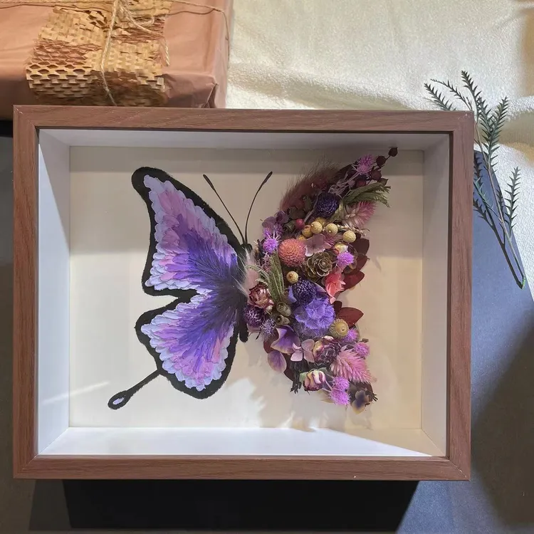 紫色蝴蝶干花油画棒蝴蝶中空立体相框中空蝴蝶画