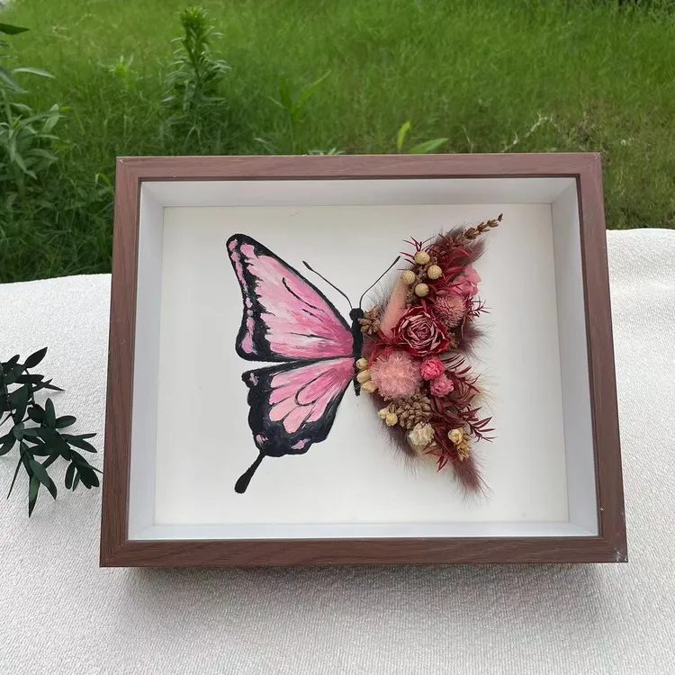 干花蝴蝶油画棒蝴蝶中空立体相框中空蝴蝶画