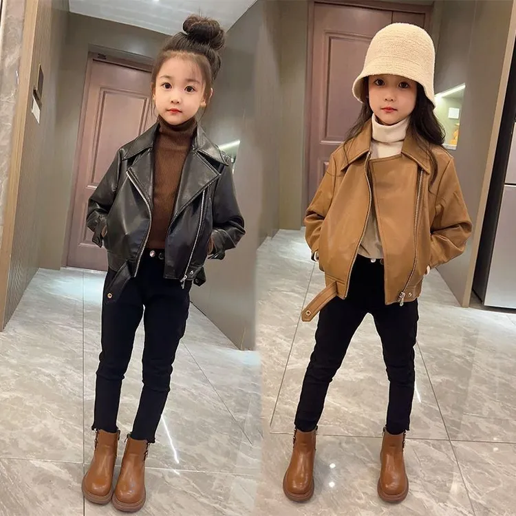 女童皮衣外套春秋2024新款大童韩版洋气潮酷防风皮衣儿童短款上衣