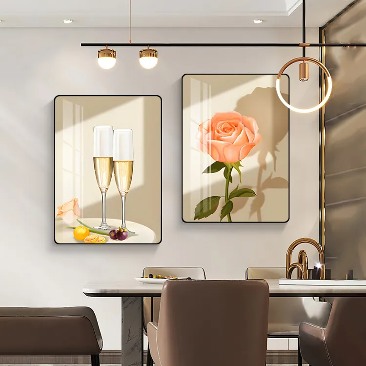 餐厅装饰画现代简约饭厅挂画北欧花卉酒杯歺厅背景墙壁画轻奢墙画
