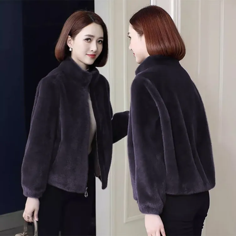 女立领短款皮毛一体欧貂绒新款保暖秋冬款百搭修身休闲洋气短外套