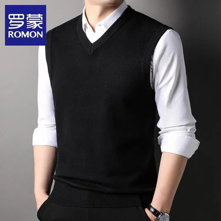 罗蒙春秋季新款男士休闲针织背心时尚百搭宽松外套商务马甲上衣潮