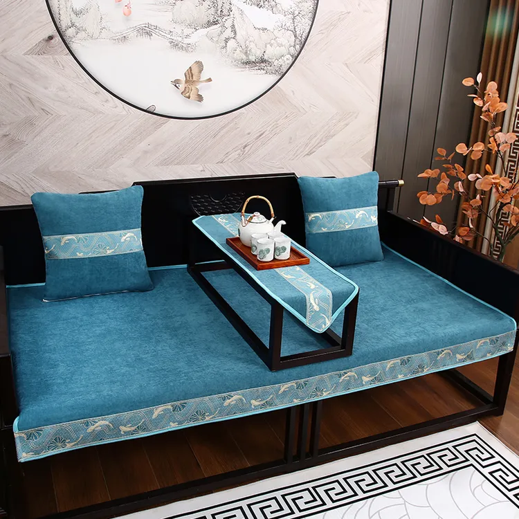 新中式实木沙发垫盖布垫罗汉床坐垫套罩抱枕四季通用防滑防尘定做