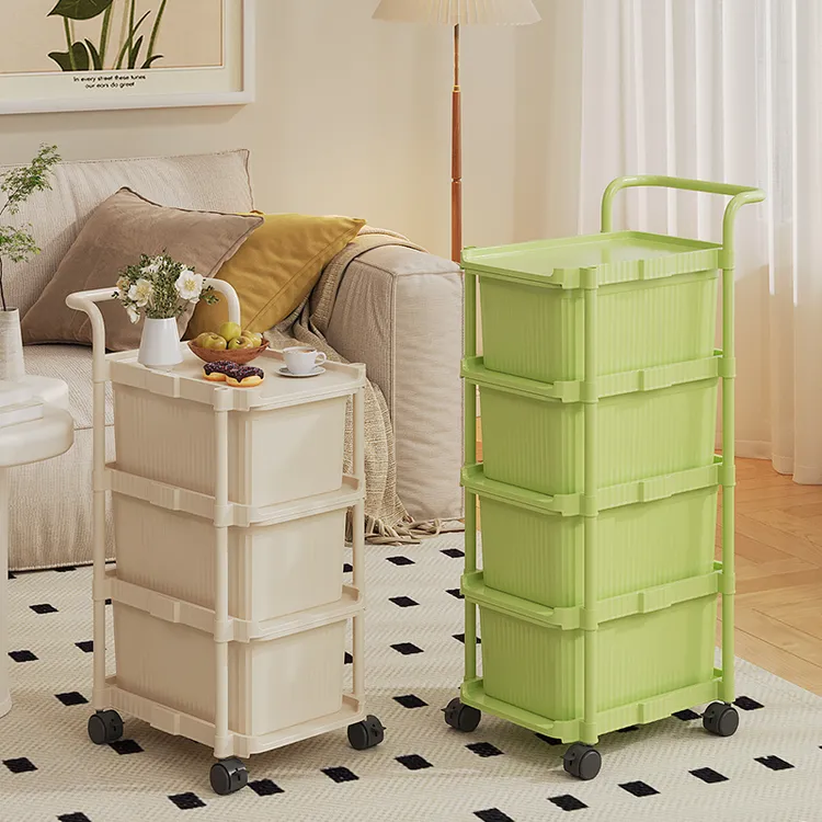 【四层】抽屉小推车置物架婴儿收纳柜可移动宝宝玩具储物架奶油风