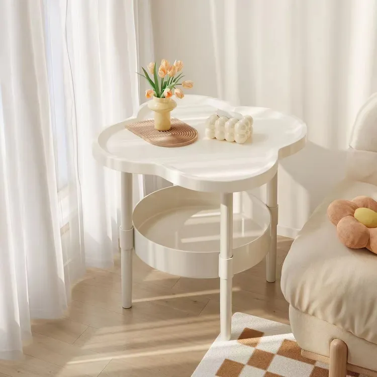 创意边几四叶草茶几桌客厅移动置物架奶油收纳风极简沙发桌子边柜