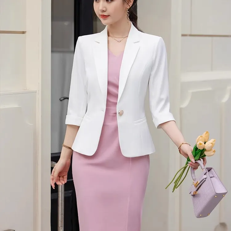中袖小西装外套女2025新款春夏季休闲百搭连衣裙薄款气质西服套裙