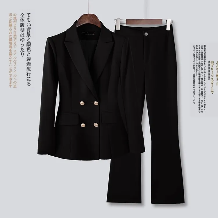 秋冬时尚黑色小西装女韩版休闲修身双排扣气质职业正装西服外套