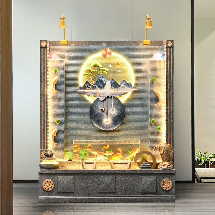 欧式循环水流水喷泉客厅水幕墙屏风公司店铺客厅玄关装饰造景摆件