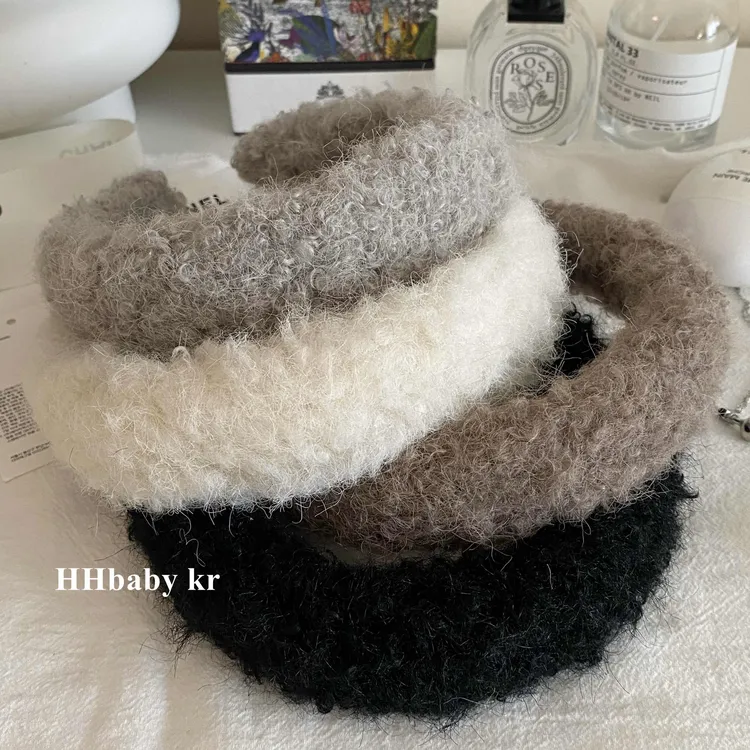 秋冬高级感羊羔毛绒发箍 高颅顶海绵头箍气质网红白色时尚百搭