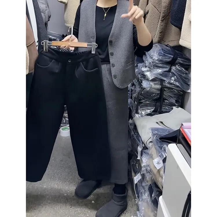 毛呢阔腿裤女秋冬2025新款高腰直筒休闲裤宽松显瘦小个子八分裤子