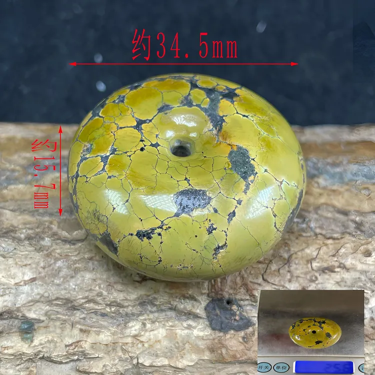 保真正品天然原矿绿松石特色菜籽黄扣子大平安扣大面包圈挂坠挂饰