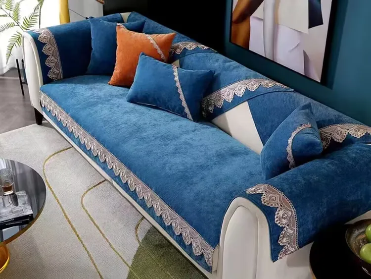 厚款主播推荐款蕾丝花边雪尼尔婴儿绒防滑沙发垫防静电靠背巾