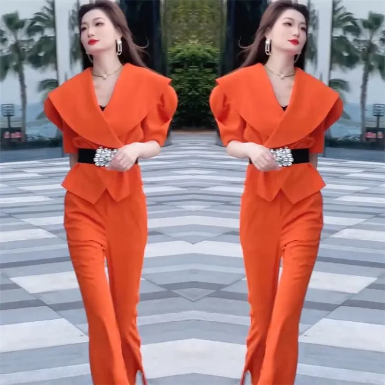 网红爆款时尚套装女夏季新款轻熟气质减龄上衣小脚裤两件套潮