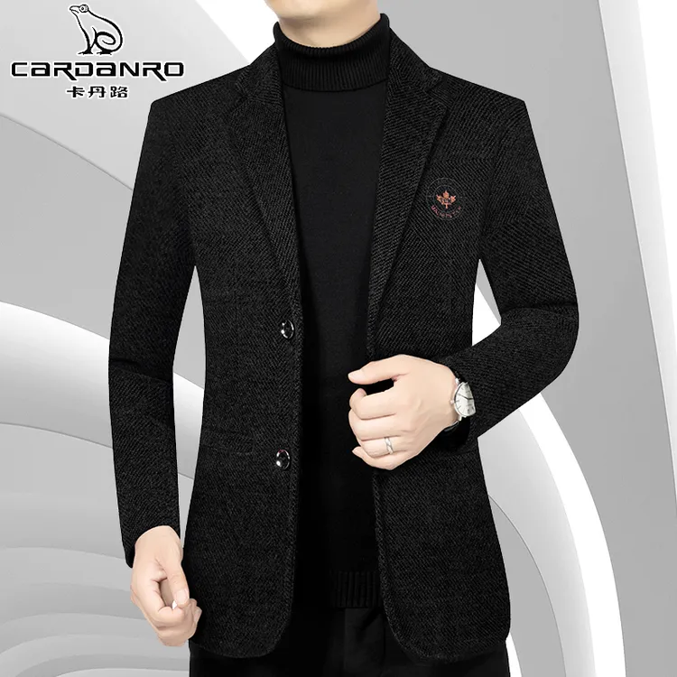 卡丹路毛呢西装外套男冬季加绒加厚单西中年男士休闲西服男士西装