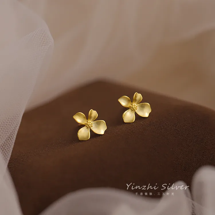 925银耳饰 扶桑花耳钉小众饰品首饰简约清新精致超仙气质温柔耳环
